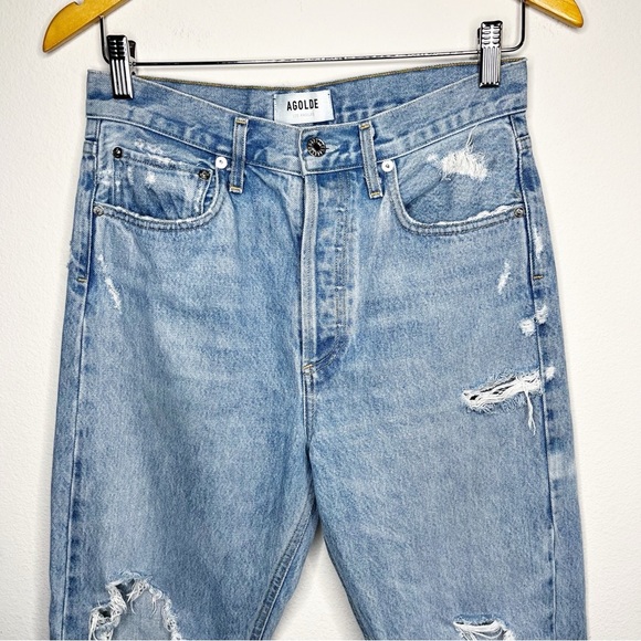 Agolde 90s Mid Rise Loose Fit Distressed Blue Jeans Size 26 - Picture 4 of 10